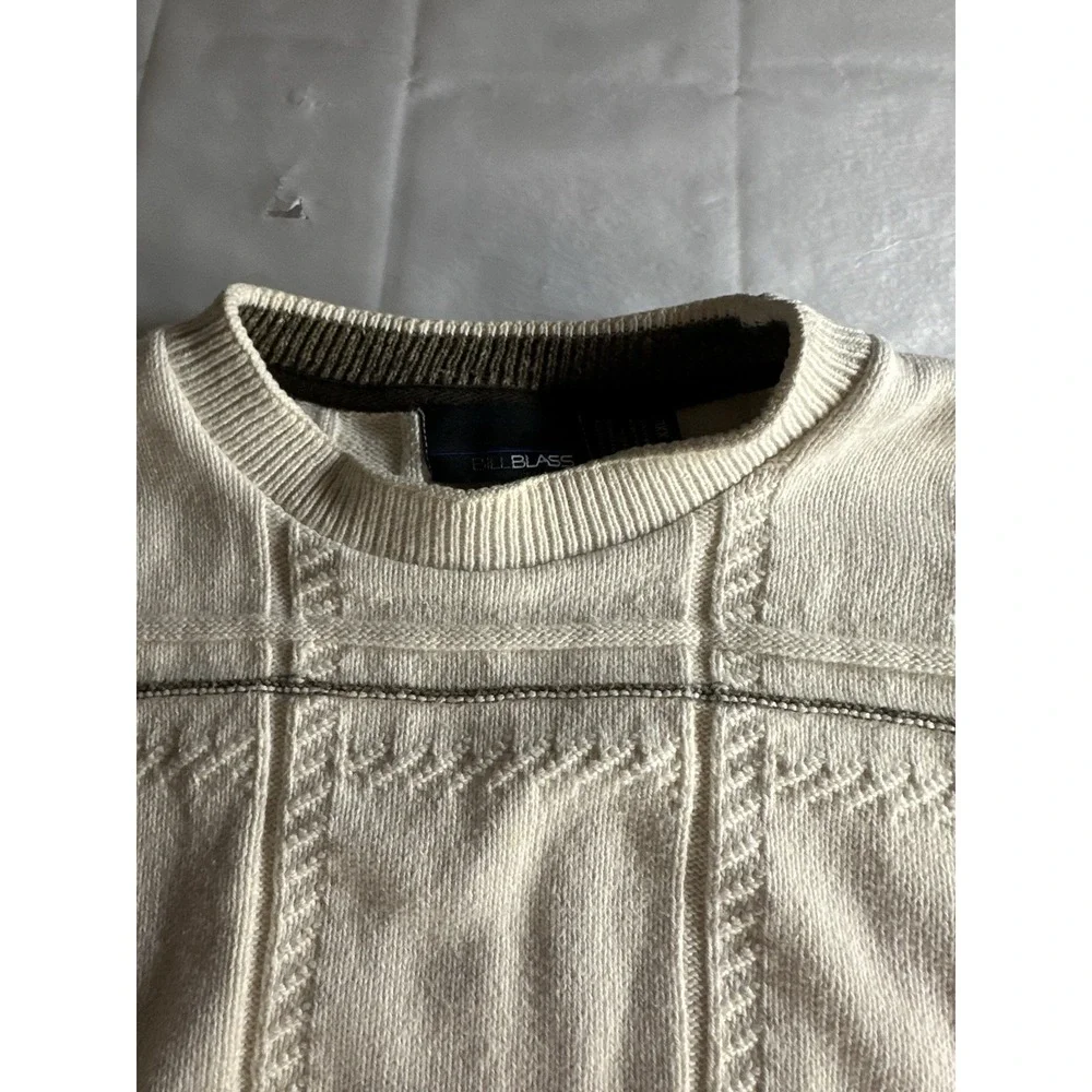 Bill Blass long sleeve cream gray black striped crewneck knit‎ sweater men's XXL